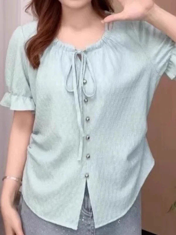 

plus Size ort Sve irt Women's Loose Fit Versatile Summer 2026 New Sle Korean Sle round Ne Casual Top