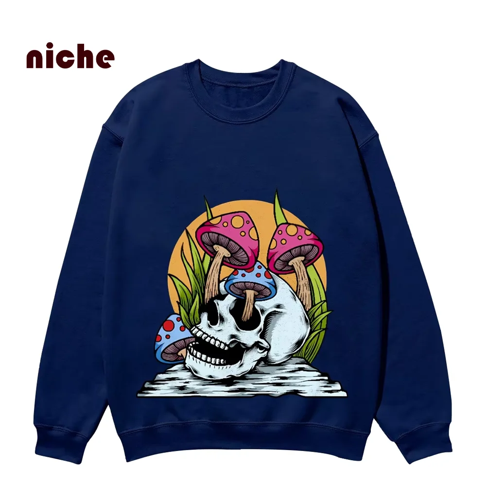 

Fashion Crew Neck Sweater Pure Cotton High Quality Cartoon Skull Mushroom Printing Trend Shoulder Loose Designer Long Sleeves