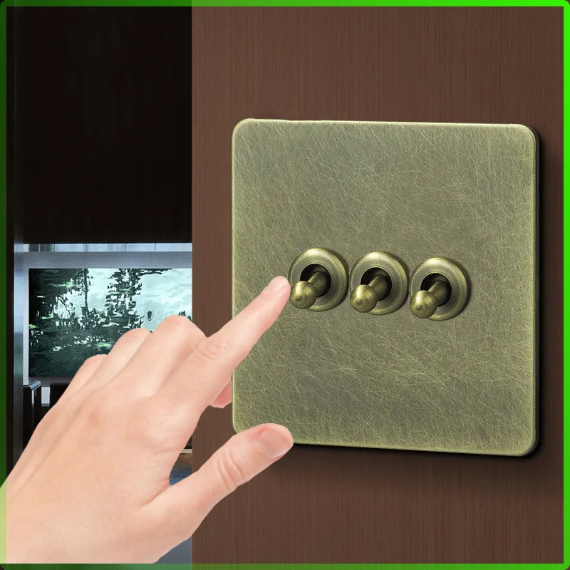 Lampada da parete con interruttore retrò, pannello interruttori, presa di corrente UK13A in acciaio inossidabile bronzo con doppia presa di alimentazione universale per ricarica USB