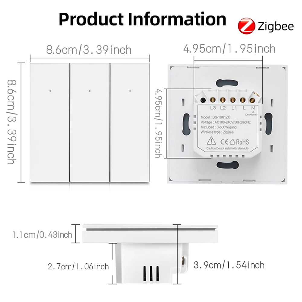 Zigbee Smart Light Switch Nessun cavo neutro Nessun condensatore necessario Tuya Smart Life APP ZigBee Gateway Hub Supporto Alexa Google Home