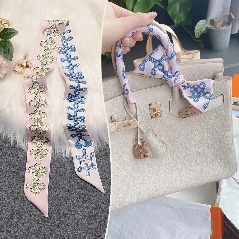 New 2025 simulated silk wrapped bag strap bag handle silk scarf tied bag ribbon decorative small streamer, image 16