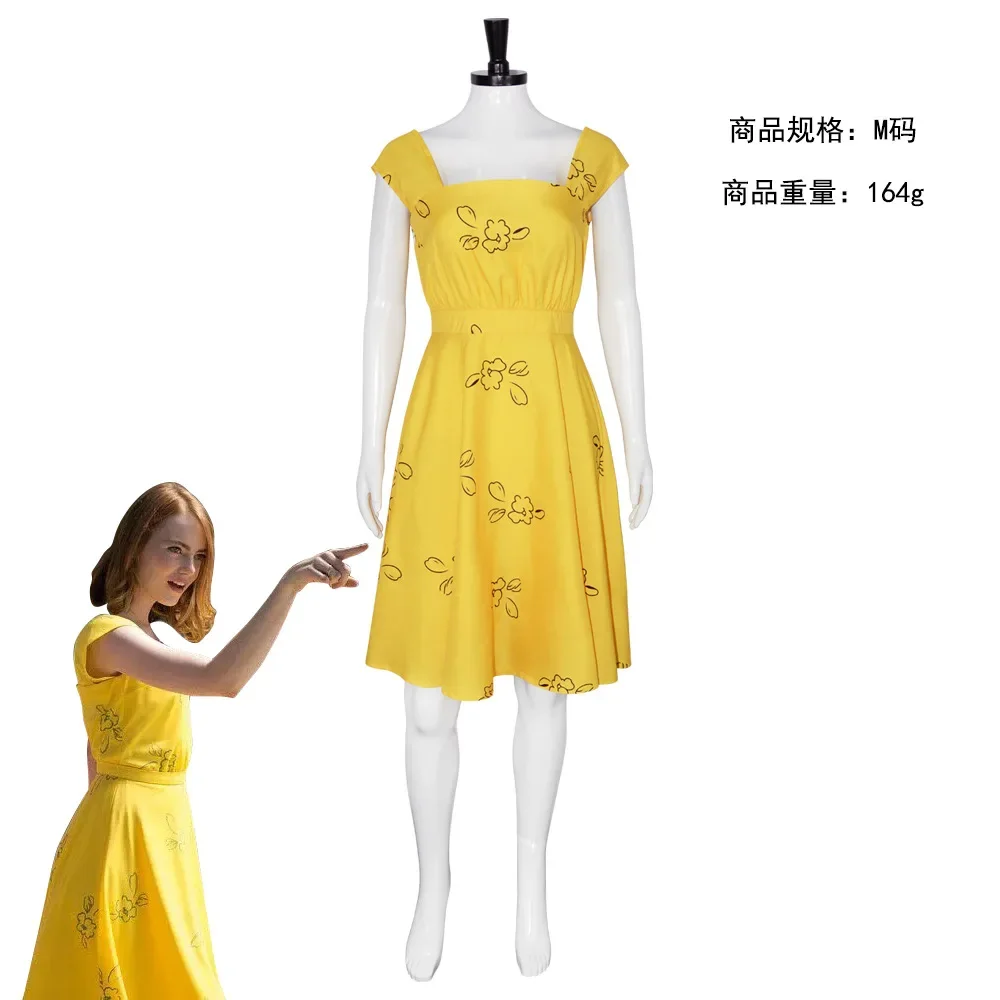 New La La Land Dress Mia Emma Cosplay Costume Stone Summer Yellow Floral Skater Dress Elegant Ladies Vestidos for Adults