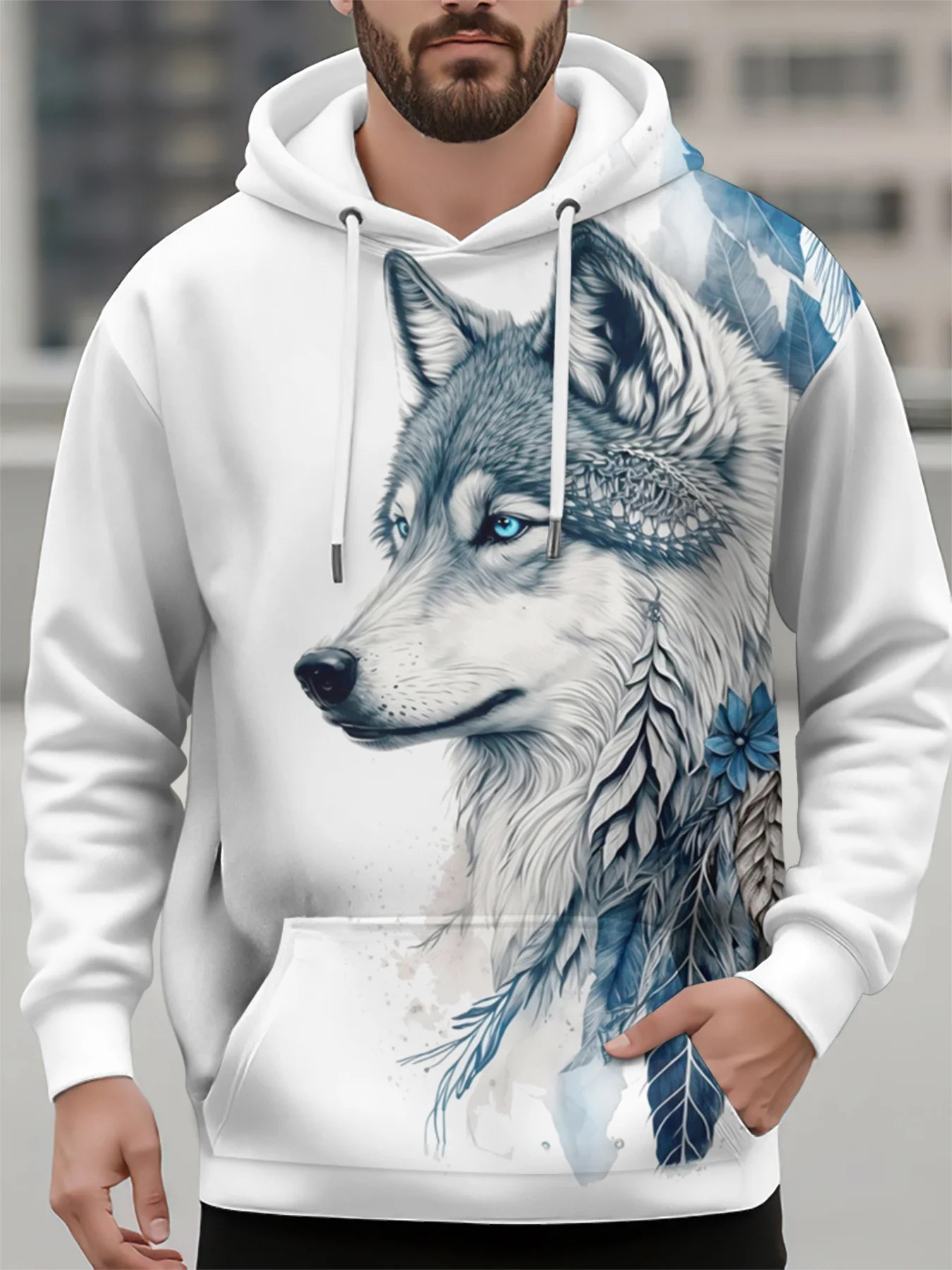 

Funny 3D Wolf Pattern Men's Hoodies Street Hip Hop Style y2k Clothes Autumn and Winter Casual Oversized Sweatshirts Fashion Tops