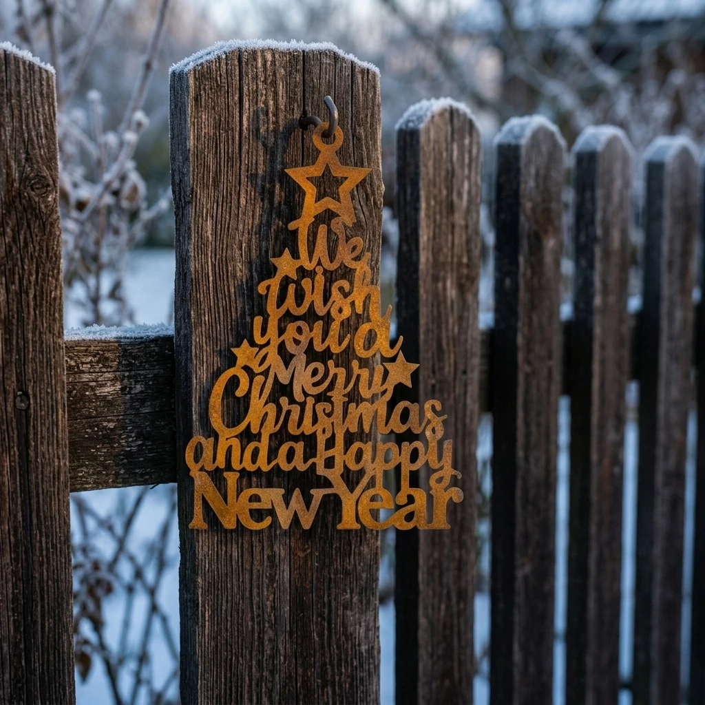 Rusted Metal Hollow Hanging Ornament 1pc Christmas Tree Shape Star Letter Xmas Home Farmhouse Decor