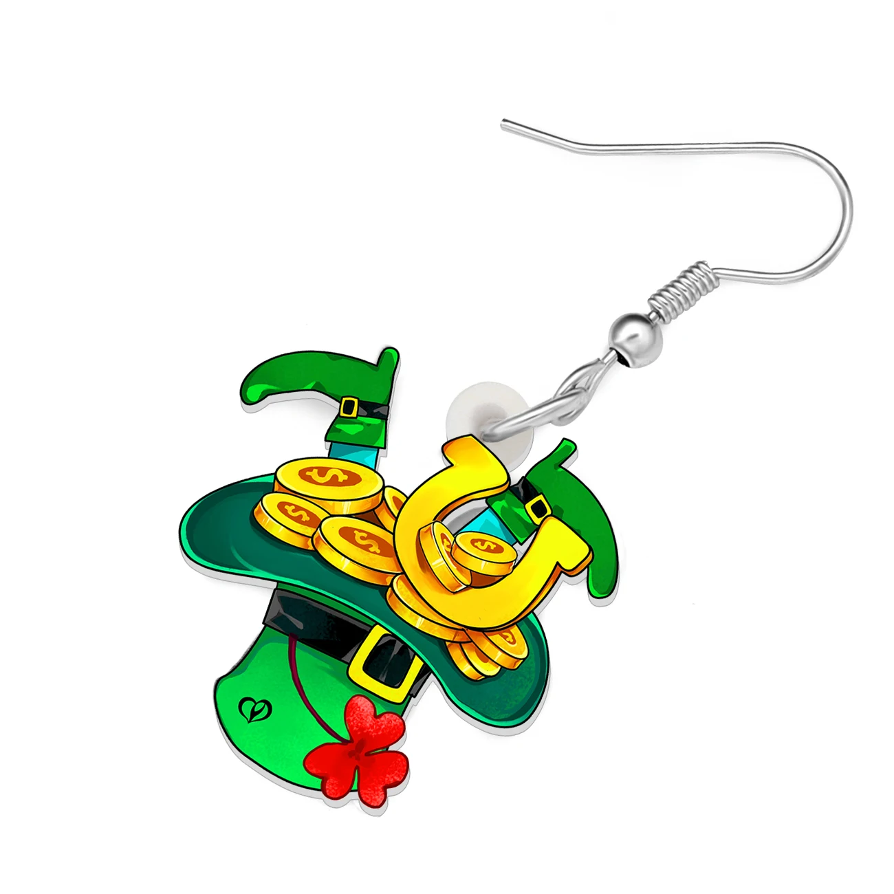 BONSNY Acrylic St Patricks Day Hat Earrings Green Shamrock Gold Coin Dangle Irish Holiday Jewelry Good Luck Gifts For Women Mom - view 4