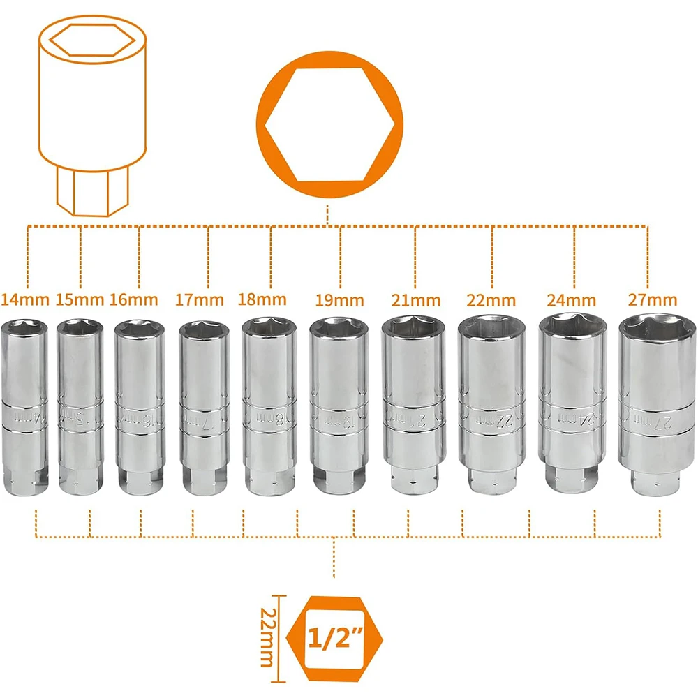 43PCS Steering Hub Suspension Shock Absorber Strut Nut Removal Tool Socket Set