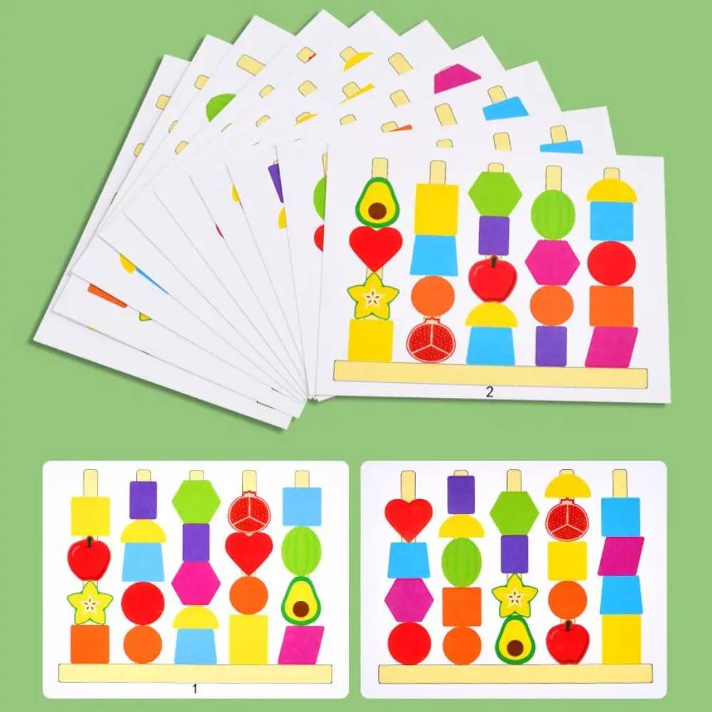 Geometric Color Shape Cognition Toys Montessori Fruit Color Shape Stacks Blocks Puzzle Game Lacing Beads Interactive