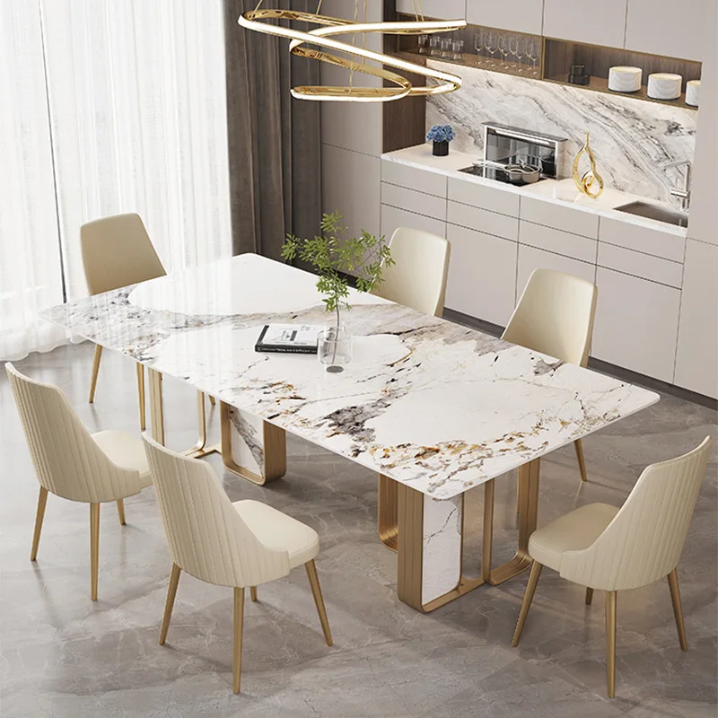 

Factory direct wholesale light luxury slate dining table restaurant set furniture modern simple rectangular marble desktop