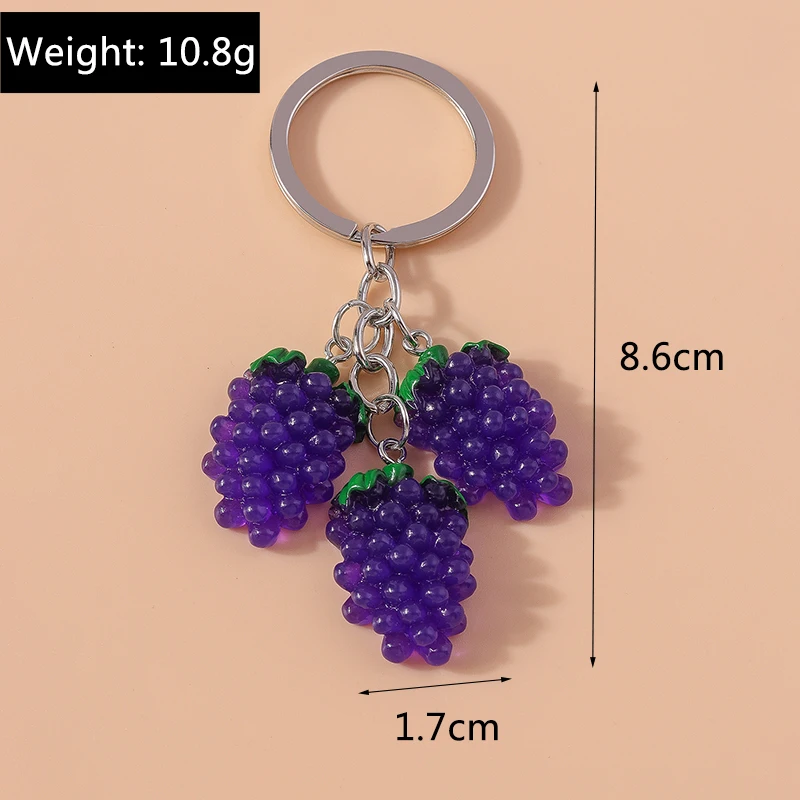 Cute Resin Simulation Fruit Keychain Grape Key Ring Pendant for Car Key Holder Women Girls Handbag Decor Handmade Jewelry Gift