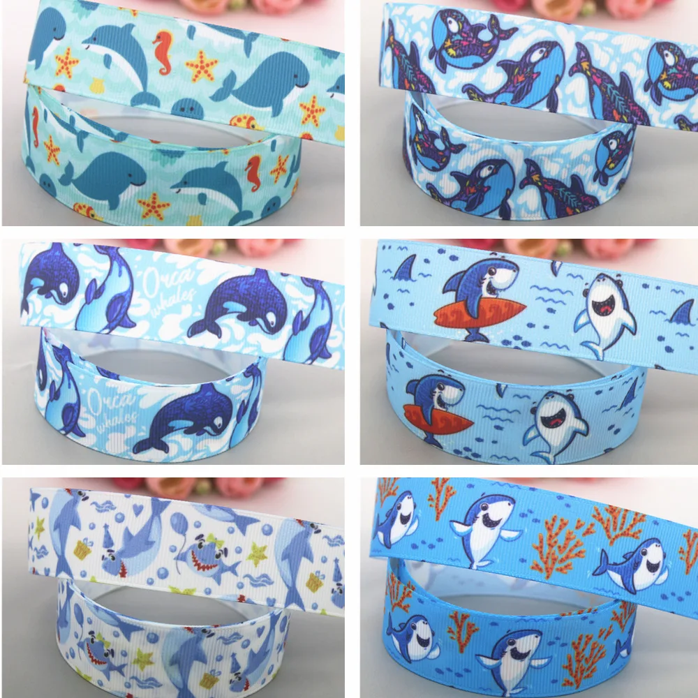 

DHK 50 ярдов морская акула кит с принтом репсовой ленты аксессуары материал головные уборы украшения DIY швейное ремесло S1917