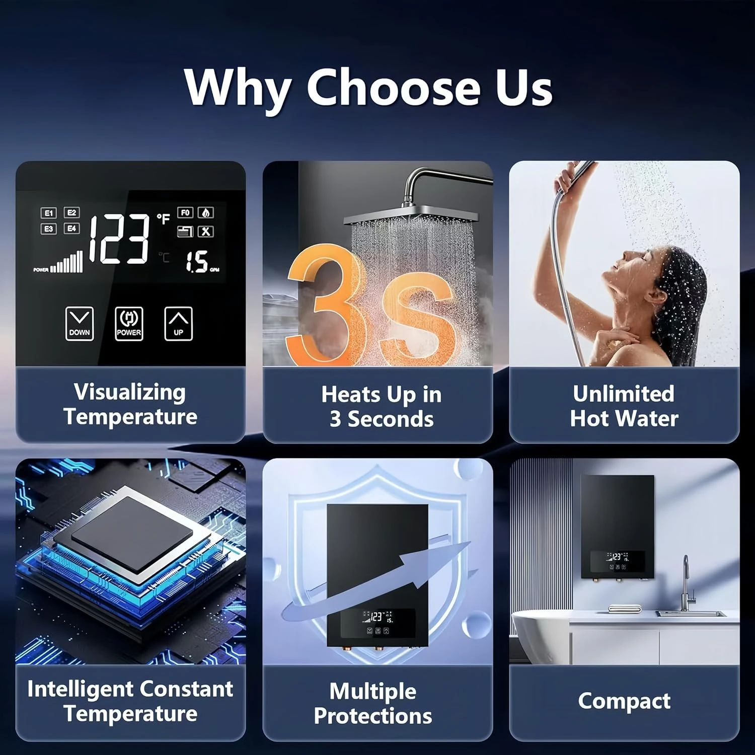 Electric Tankless Water Heater On-Demand Hot Water For Whole House - Self Modulating - Compact Design For Easy Installation