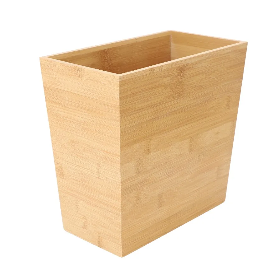 

10.5 x 5.75 Inch Rectangle Bamboo Waste Basket for Kitchen Bathroom Office Modern Eco-Friendly Sustainable Storage Solution wit