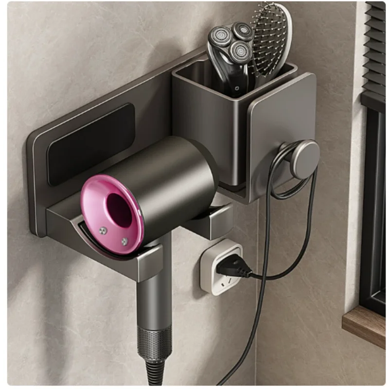 Organizador de pared para baño, soporte para secador de pelo equipado con caja de almacenamiento. Ideal para colocar la afeitadora y artículos de baño, duradero.