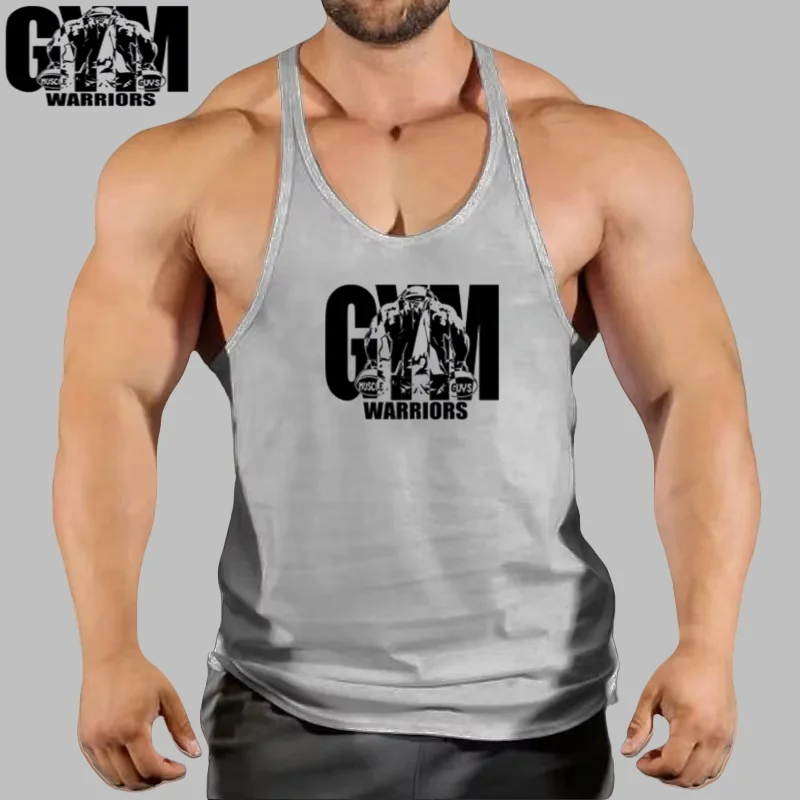 Мужская хлопковая спортивная майка без рукавов Warriors с графическим рисунком — дышащий жилет с Y-образной спинкой для бодибилдинга, фитнеса и тренировок