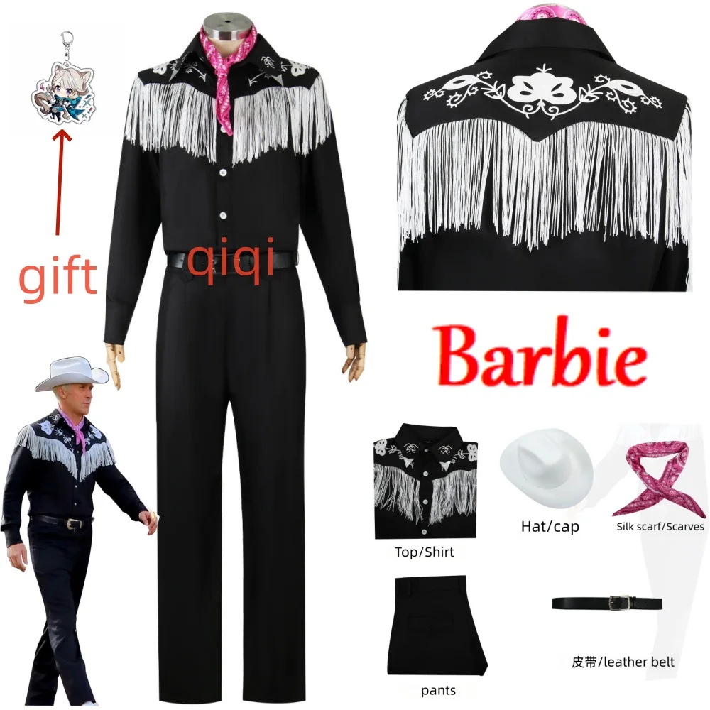 

2023NEW Movie Margot Robbie Barbi Cosplay Ken Cosplay For Man Adults Black Cow Boy Halloween Costumes Pink Jumpsuit Role Play