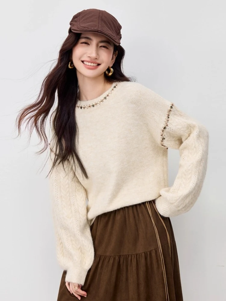 

SENTUBILA Women's Knitted Sweaters O-neck Dropped Shoulder Pullovers 2025 Autumn New Casual Warm Sweater Female Tops W54EE3861