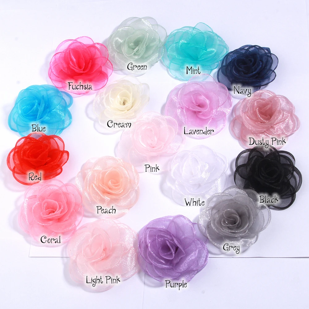 5Pcs 7cm Multi Color Organza Fabric Rose Artificial Flower Silk Flower Head For DIY Wedding Party Home Decorations