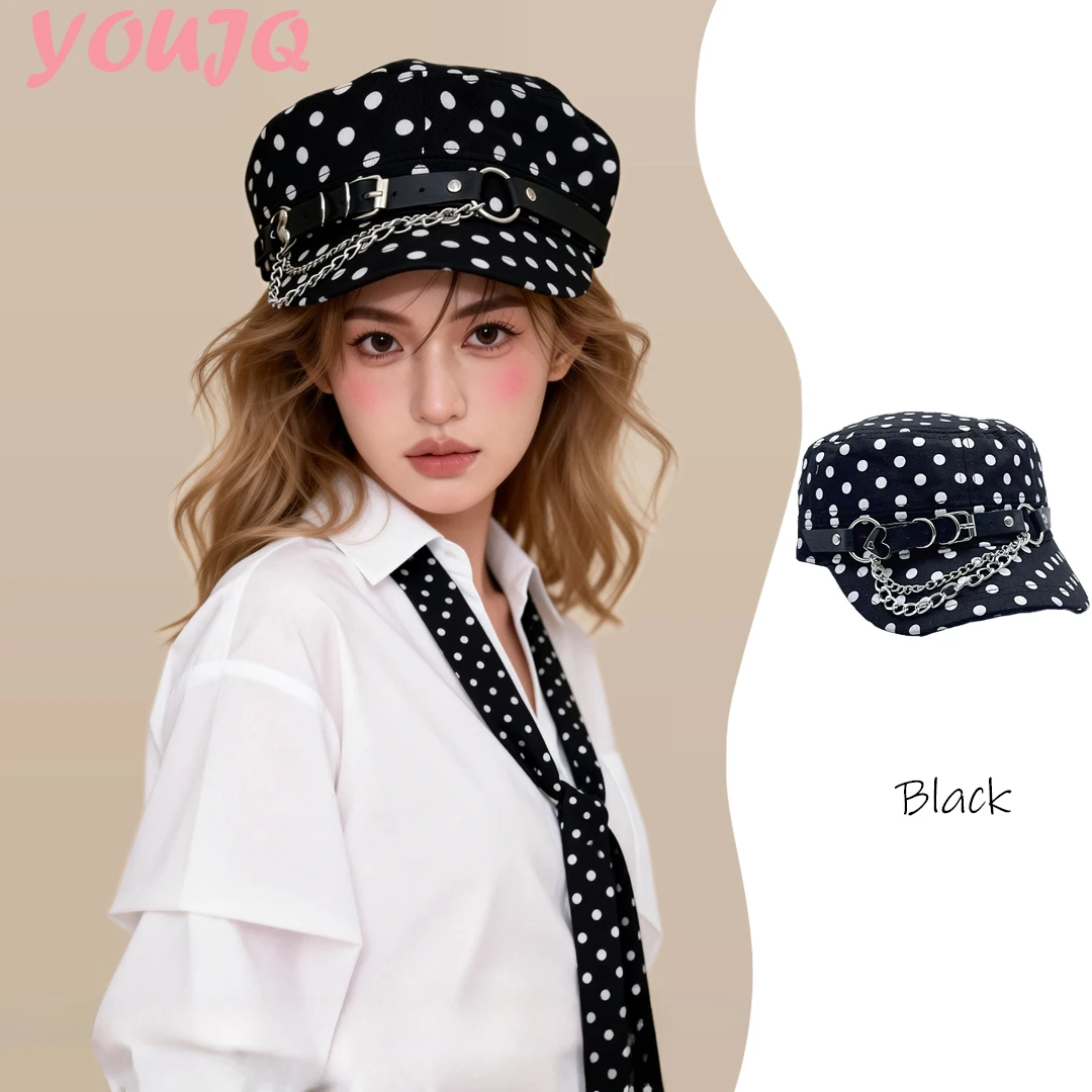American Spicy Girl Polka-Dot Flat-Top Baseball Hats for Women Y2K Spring Summer Street Personality Versatile Painter Cap Gorras
