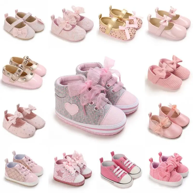 

Classic Pink Baby Girls Shoes Infant Bow Sports Shoes Shoes Toddlers Soft Sole Anti-slip First Walkers Baby Sneakers