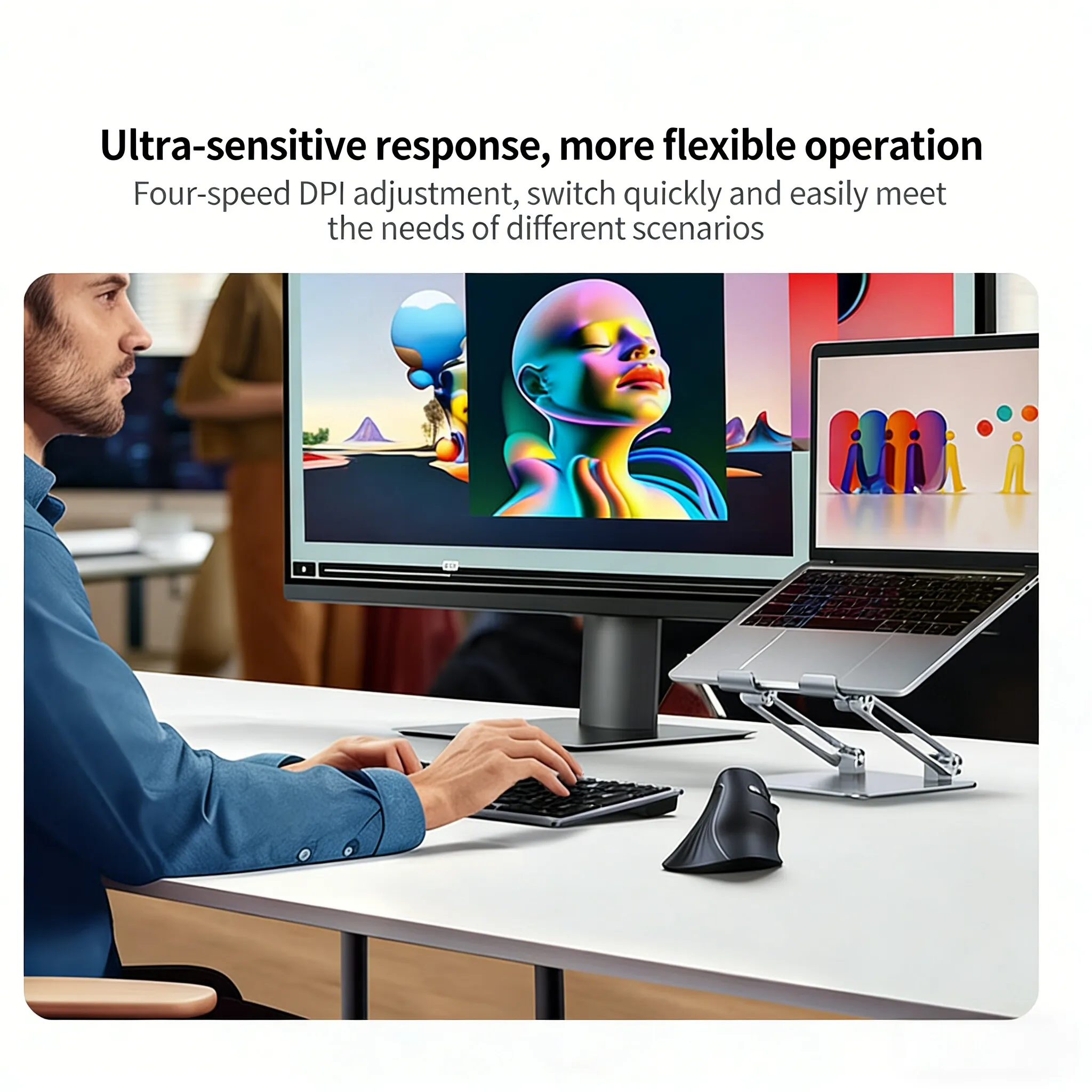 UGREEN Ergonomic Vertical Wireless Mouse, Bluetooth Dual Mode, Wrist Friendly, Quiet Buttons, Customizable Functions