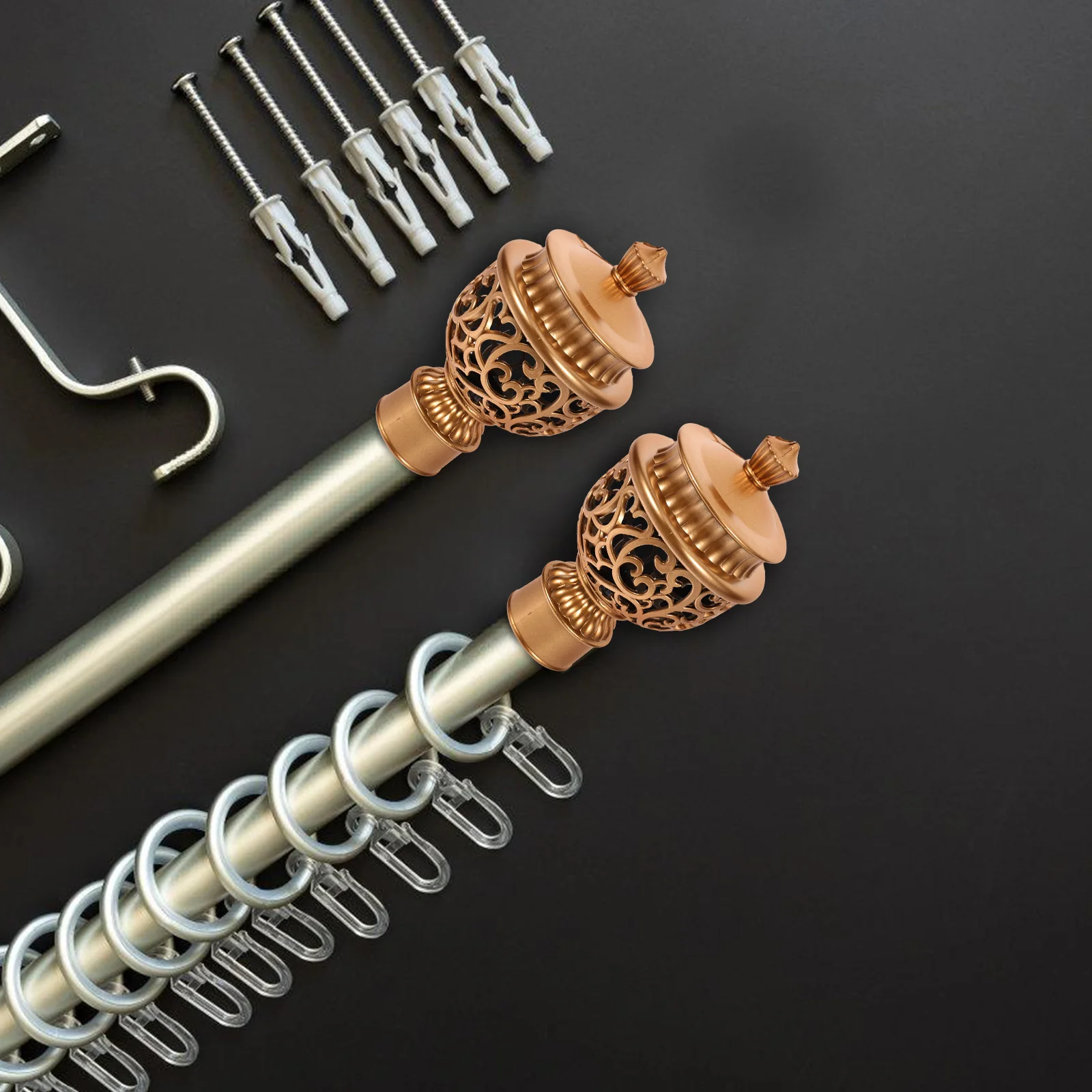 

6pcs End Finials Flower Design Secure Fit For Living Room Window Hardware Curtain Rod End Cap Drapery Pole Head Roman Rod Finial