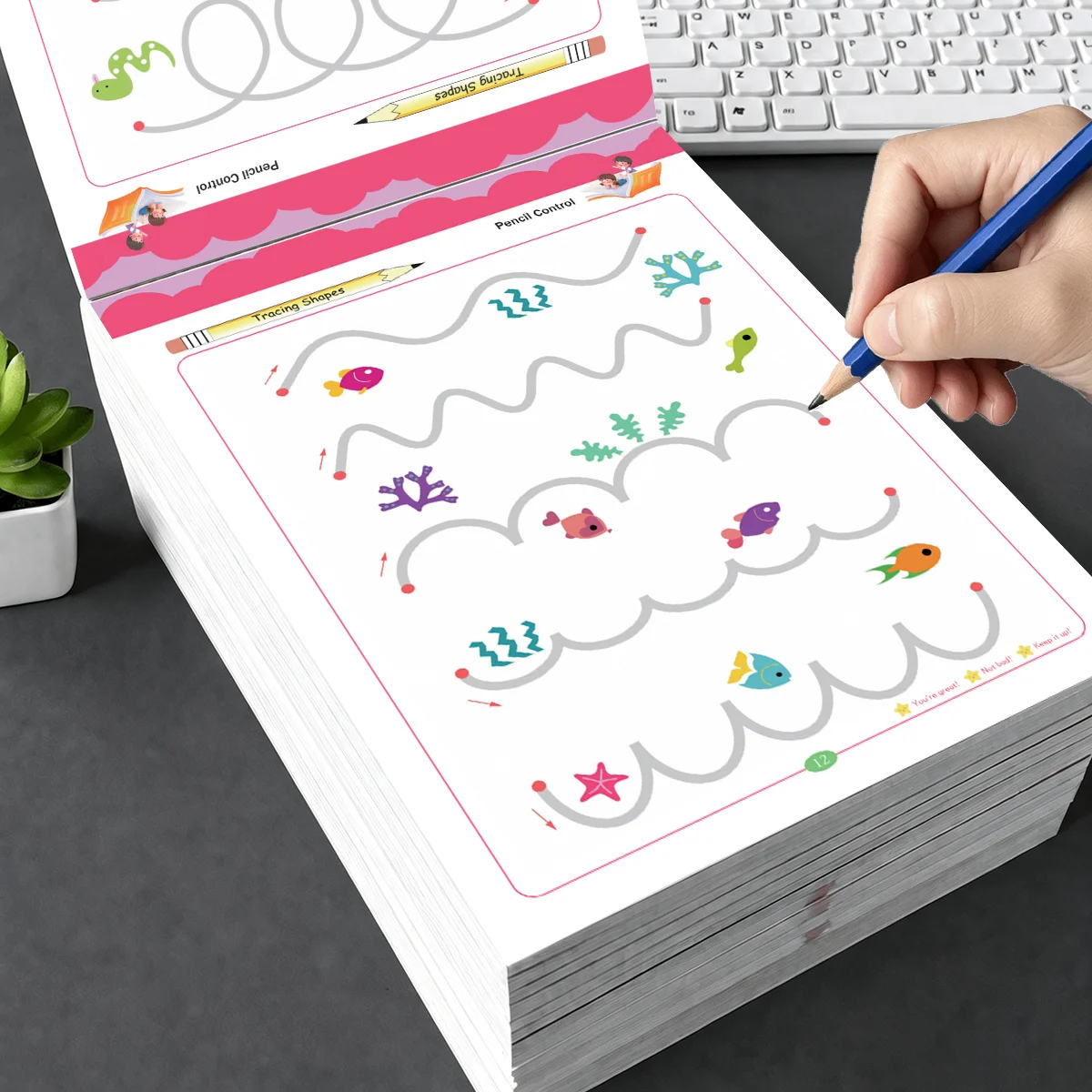Kids Line Tracing Pencil Control Workbook, 32 Pages Early Learning Workbook, Preschool Fine Motor Skill Training Book