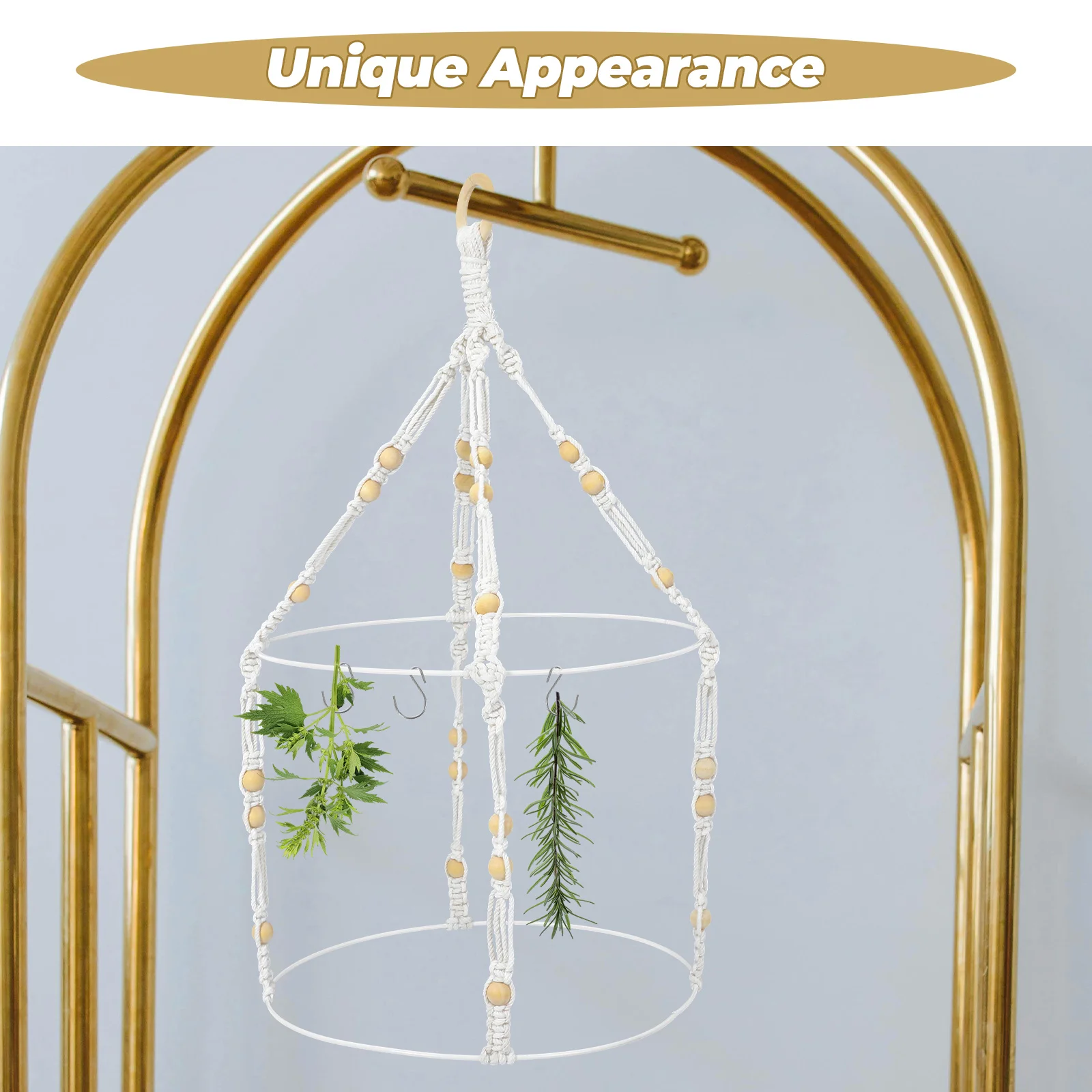 

1 set Hanging Rack for Herb Boho Woven Spice Hanger Portable Food Drying Rack Cotton Rope Indoor Outdoor Drying Stand Herbs