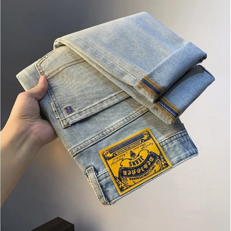 

2024New Jeans Men's Vintage Distressed Embroidery Pencil Pants Summer American Fashion Brand Casual Trousers