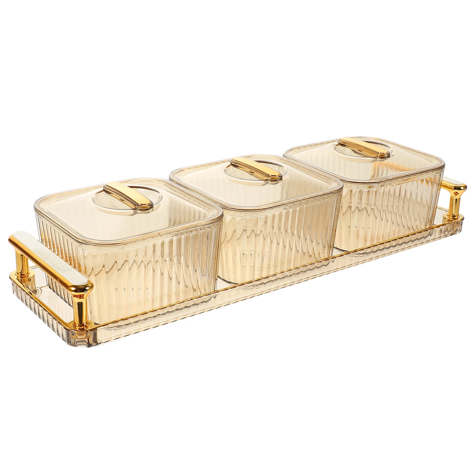 

Durable Amber Gold Transparent Snack Storage Container With Cover Perfect Veggie Tray For Entertaining And Parties