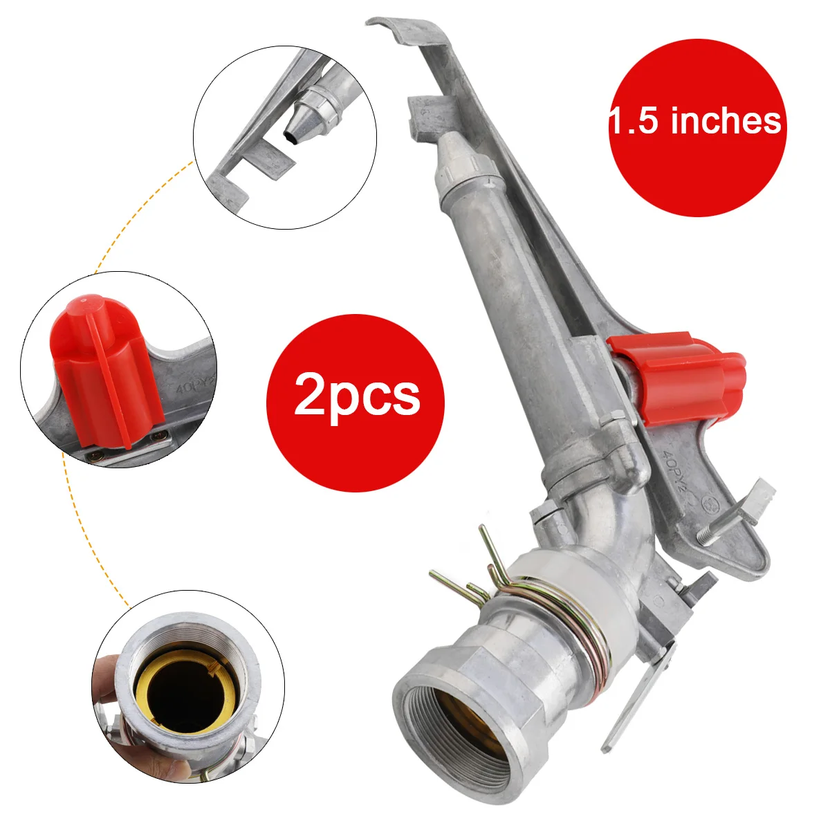 

360° 1.5" Garden Irrigation Spray Gun Adjustable Sprinkler Gun Large Impact Area Water Distance Sprinkler Head Farm