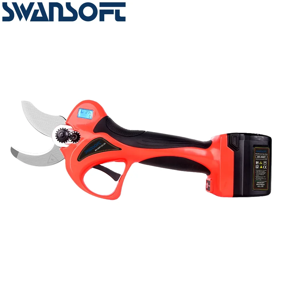 SWANSOFT 40 MM battery operated pruning shears electric garden shears tree branches powered pruning shears with finger protect