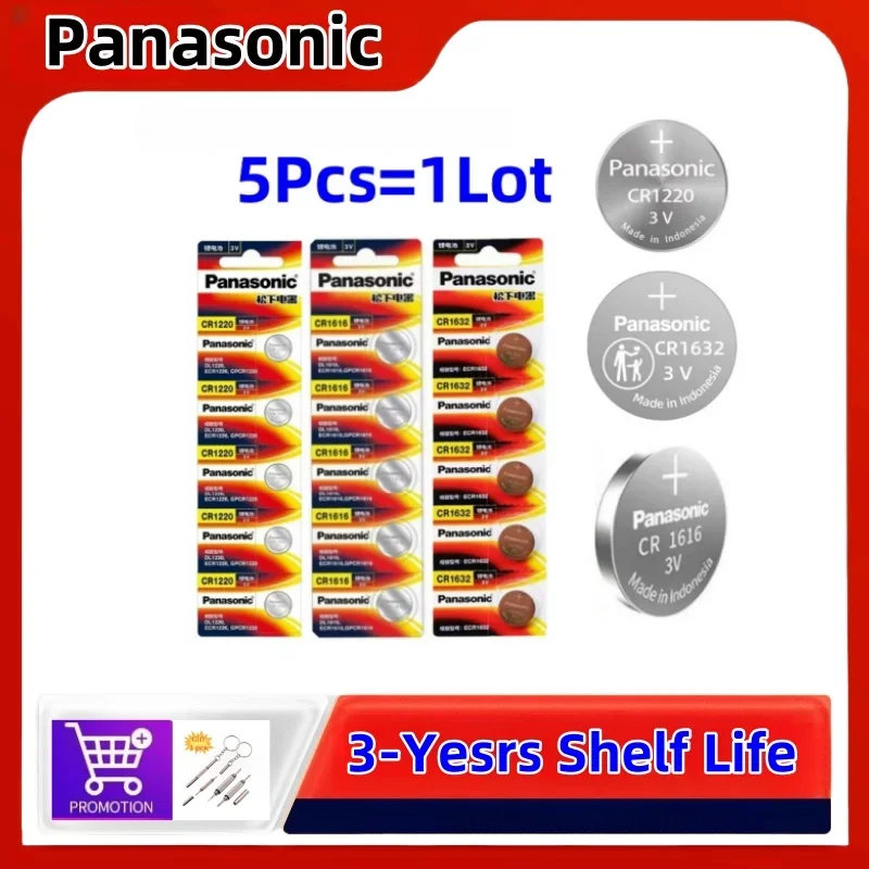 5pcs Original Panasonic 3V CR1632 CR1616 CR1220 Button Batteries Cell Coin Lithium Battery For Watch Electronic Toy