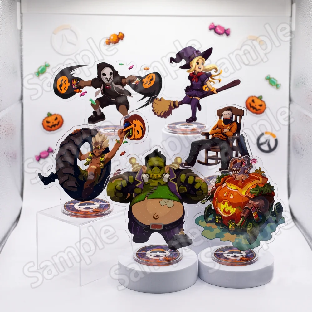 Game Overwatch 10cm Acrylic Keychain Stand Tracer Junkrat Roadhog Halloween Character Desktop Decor Gamer Collectible Ornament G