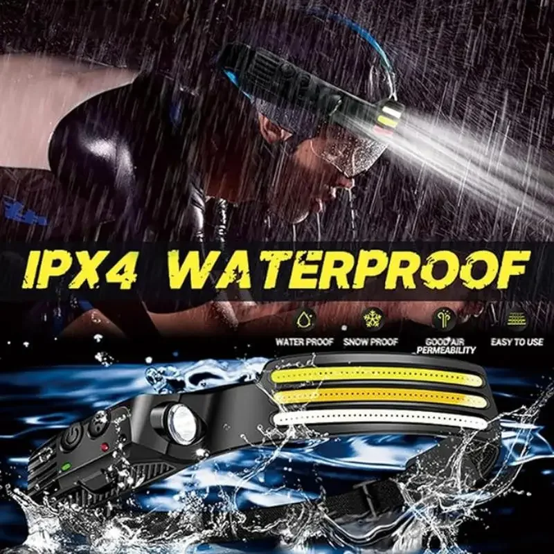 

Rechargeable USB COB LED Induction Headlight with 1200mAh Built-in Battery - Camping & Fishing Headlamp