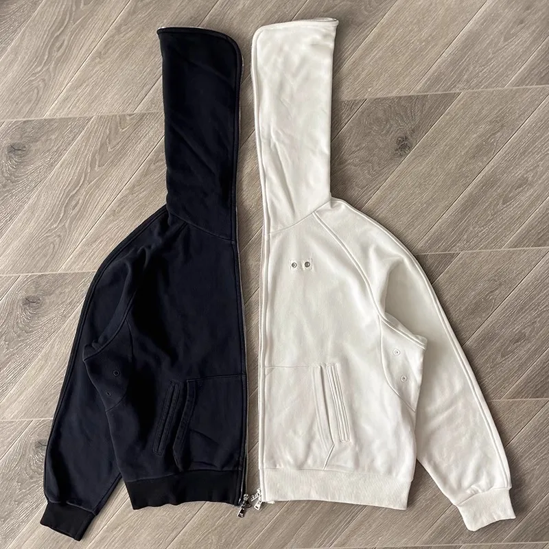 Double Full Zipper Heavy Washed Hooded Hoodie Men Women Oversize Fall Winter Streetwear Sweatshirts Jacket Pullovers Kanye