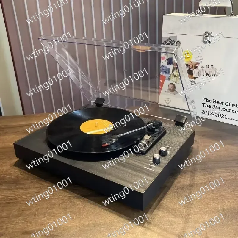 for Vintage Wooden Turntable Cabinet Bluetooth Speaker with AUX-in Wireless Output Retro Phonograph Music Player Home Decor