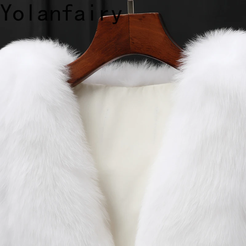เสื้อโค้ทขนสัตว์แท้ YOLANFAIRY 2025 ฤดูใบไม้ร่วง ฤดูหนาว สำหรับผู้หญิง ขนจิ้งจอกธรรมชาติผสมขนมิงค์ เสื้อแจ็คเก็ตขนสัตว์แบบไม่มีแขน เสื้อกั๊กสั้นสีขาว