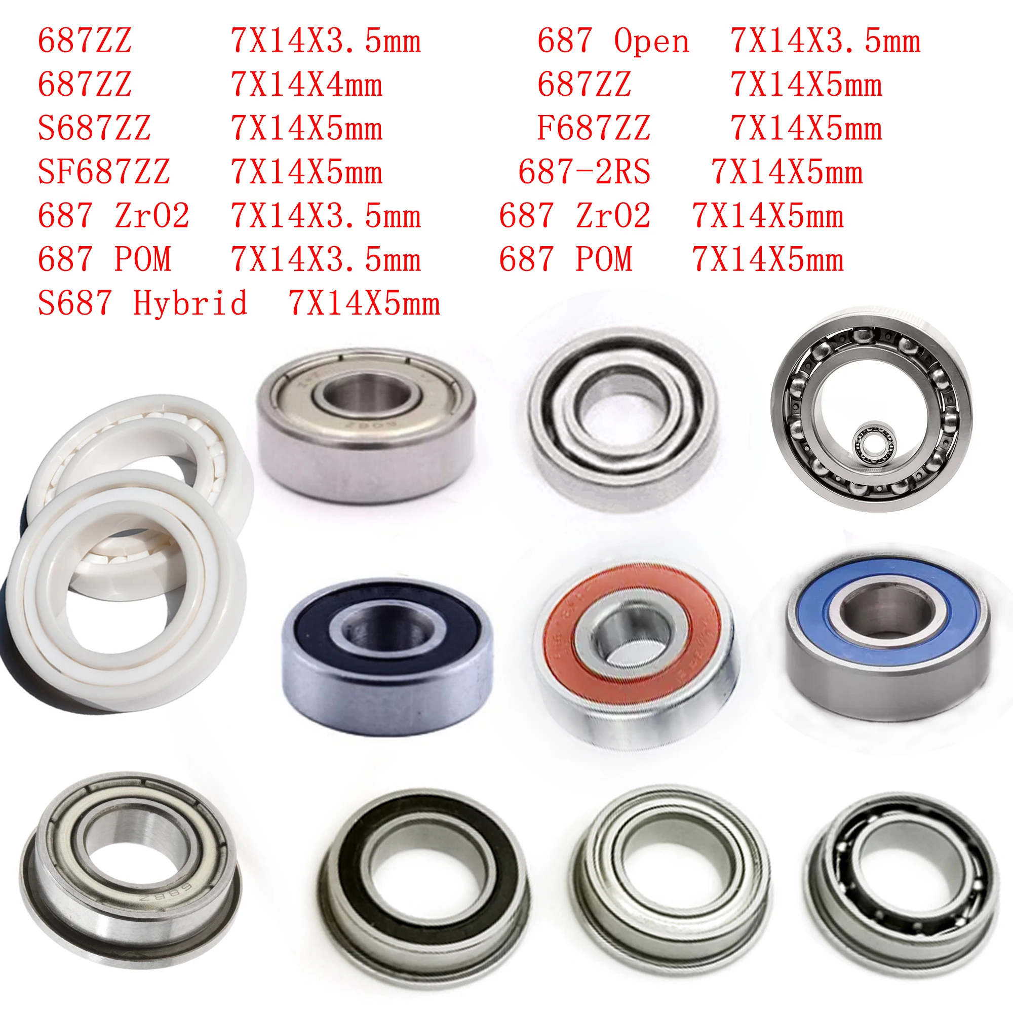 1PCS ID 7MM Fishing Reel Flanged Rubber Seals Ball Bearing 687 ZZ 7*14*3.5 7*14*4 7*14*5MM