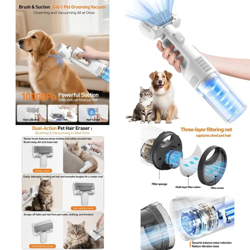 

Пылесос для удаления шерсти домашних животных с щеткой-дематтером для груминга собак и кошек, набор для контроля линьки и удаления колтунов