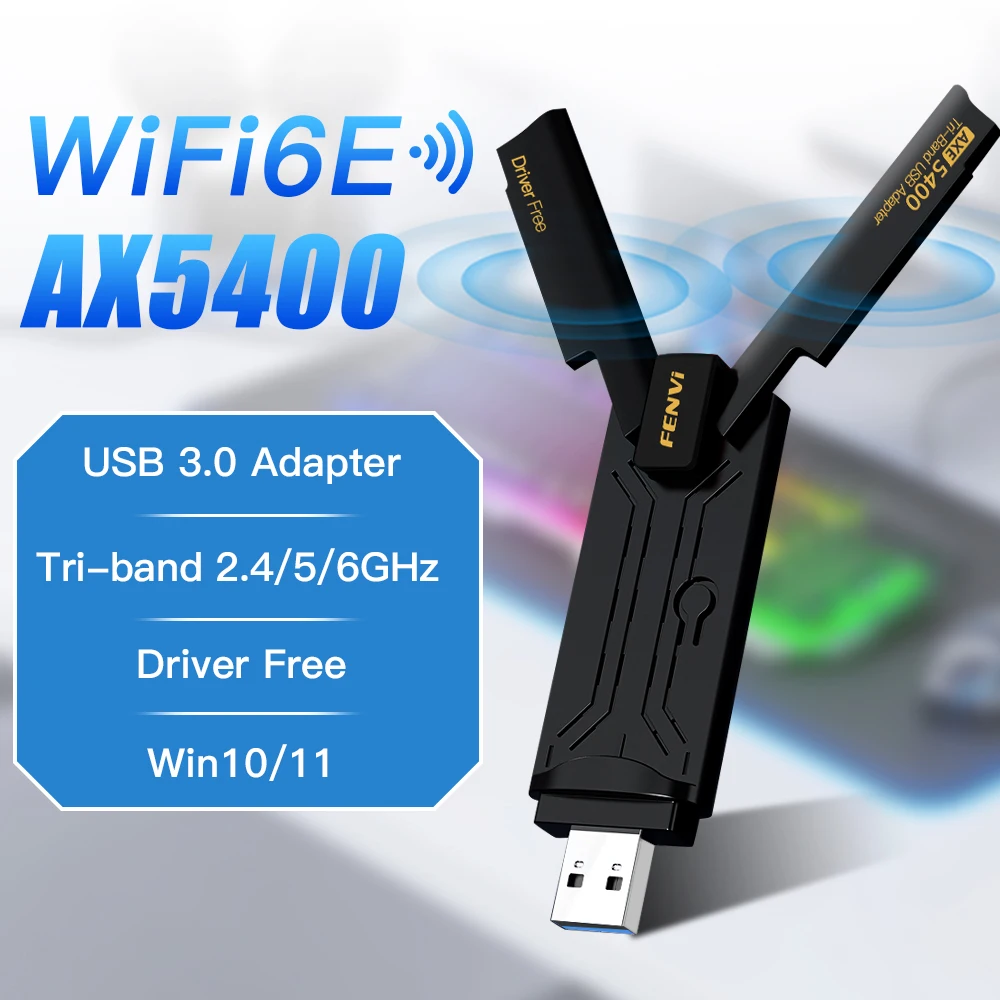 WiFi 6E USB Wireless Adapter 5400Mbps Tri Band 6G/5G/2.4GHz USB3.0 Dongle Network Card Antenna Free Driver MU-MIMO