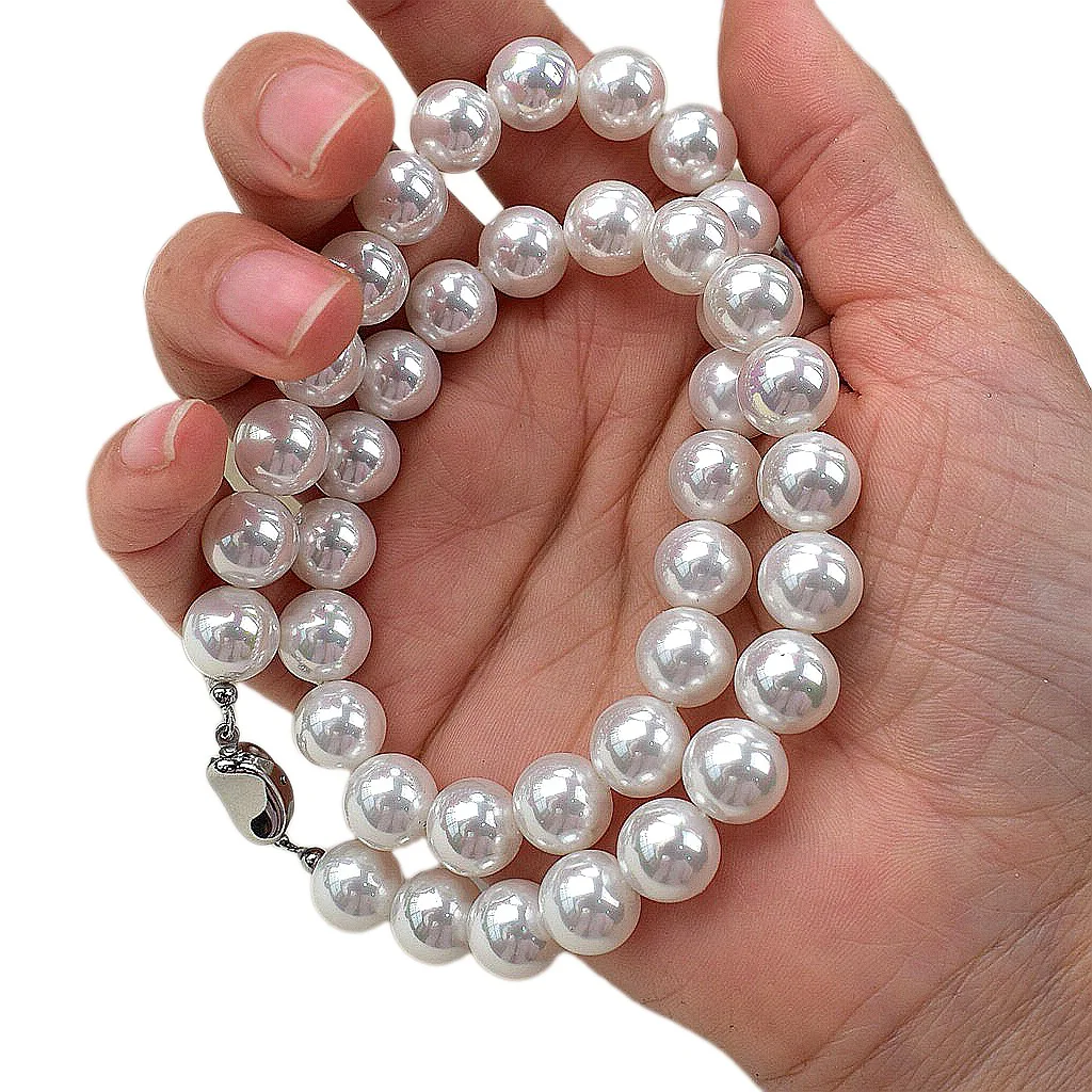 Natural Pearl Necklace 11-12mm Round White Pearl Collarbone Chain, Elegant and Sophisticated Necklace for Socialites