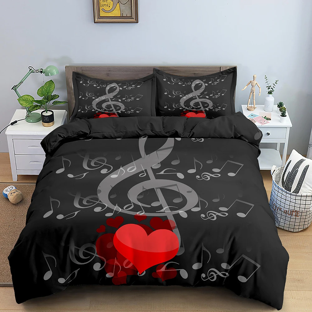 Music Notes Bedding Set Duvet Cover Set Piano Keys Keyboard Bed Set Classic Music Melody Comforter Cover for Kids Boys Girls