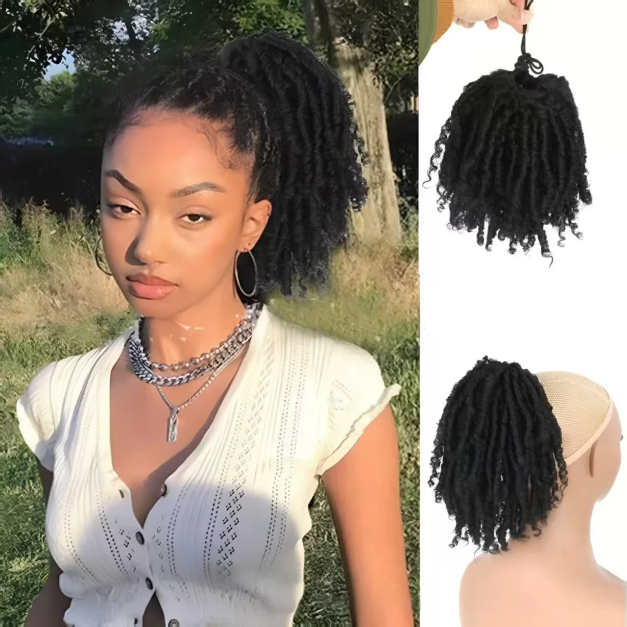 

Dreadlock Hair Extensions Clip in Short Curly Drawstring Ponytail for Black Women Ombre Blonde Locs Ponytail Hair Extensions