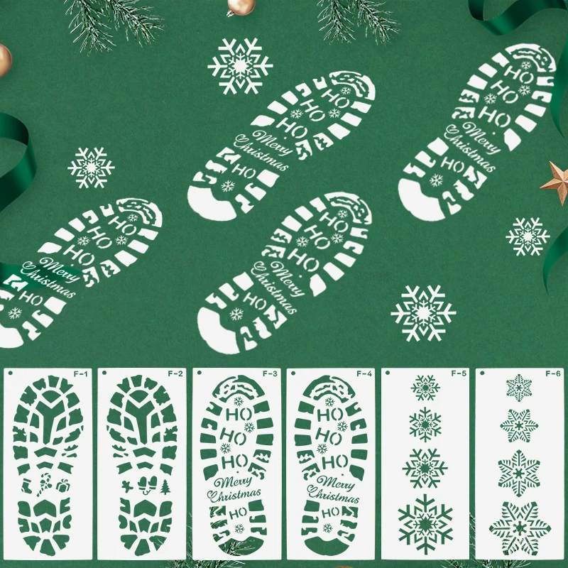 Merry Christmas Footprint Template Snowflake Santa Claus Xmas Tree Painting Scrapbooking Embossing Paper Card Template Xmas Deco