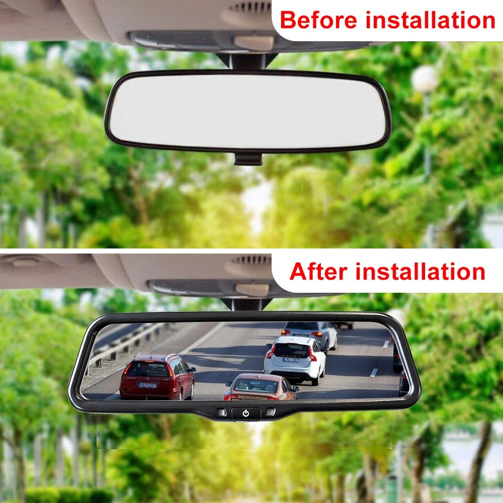 Carsanbo Universal HD 9.66 Inch IPS Full Screen Car Monitor Rear View Mirror with 2CH Video Input Image Adjust Support CVBS AHD