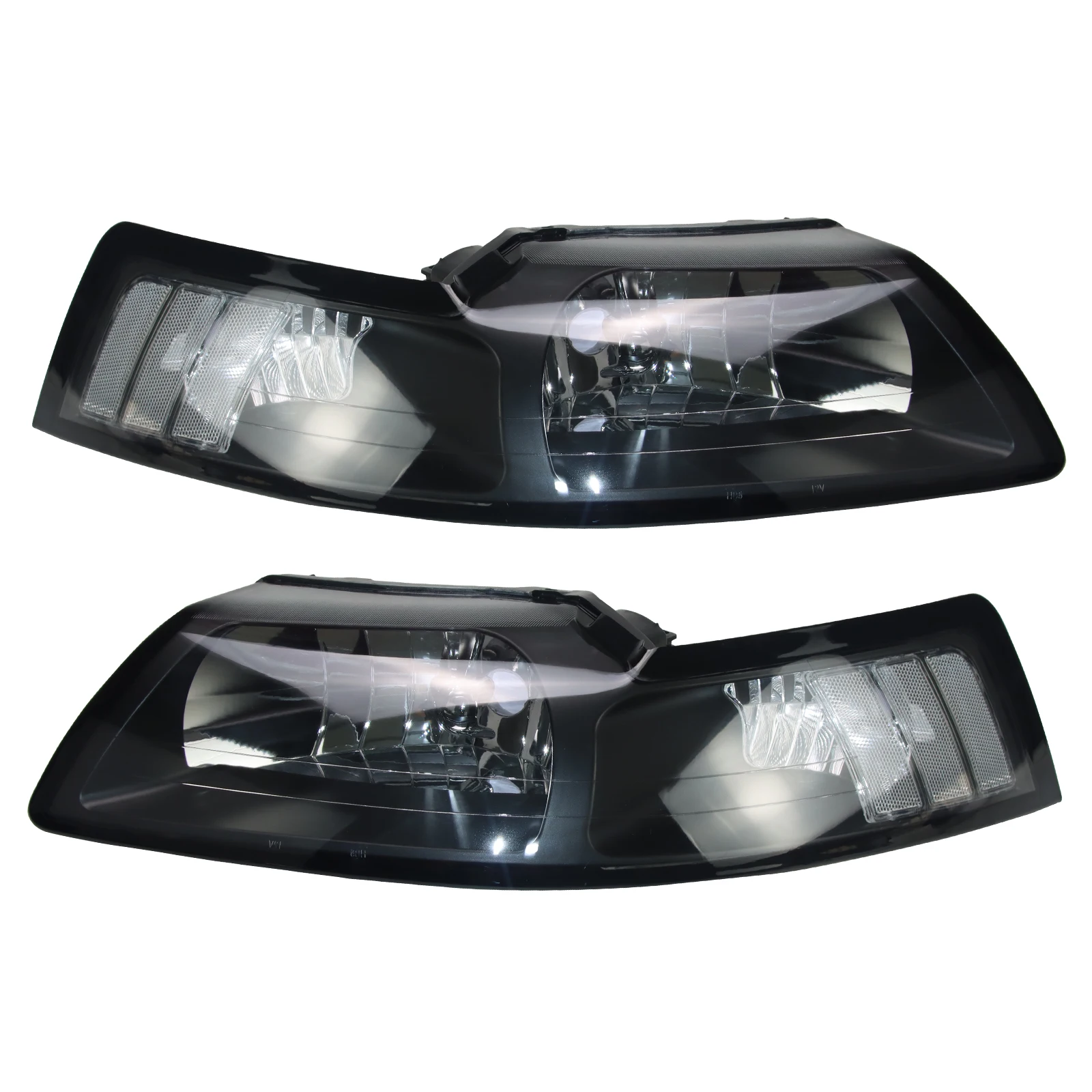 

1*Pair Headlight Assembly for 1999-2004 Ford Mustang Black Housing White Corner