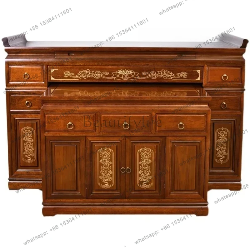 yj7 Zhongtang Altare Guanyin Tavolo di culto in legno massello un tavolo lungo e stretto Dio della ricchezza Buddha Nicchia Budd