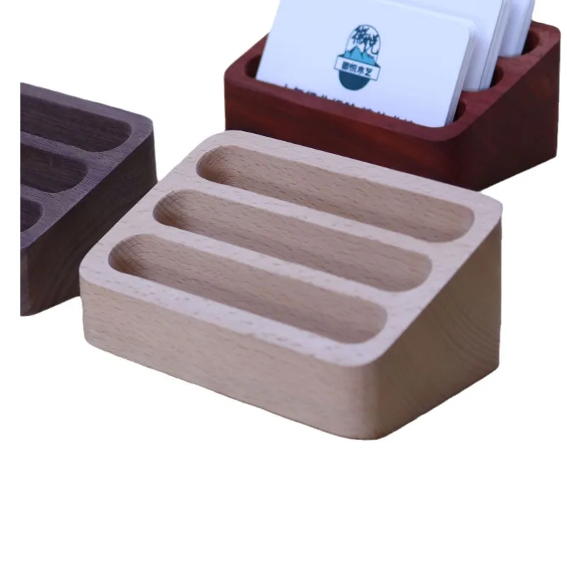 1 قطعة منظم بطاقات الطاولة خشب متين منظم مكتب 3 مقصورة خشب الزان حامل بطاقة الأعمال وحامل عرض بطاقة الاسم