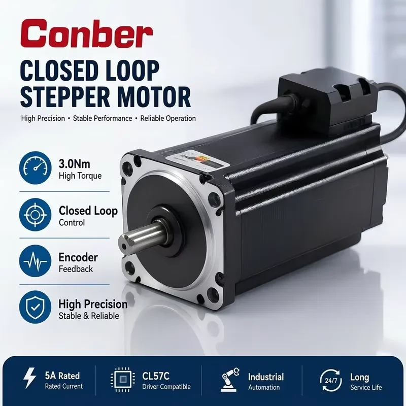 Closed-loop NEMA 24 stepper motor with encoder gear and DC power supply for SMT fully automated production line placement