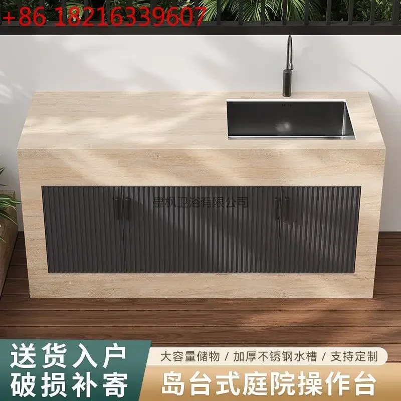 TAO  Slate column basin island cabinet wash basin outdoor console basin integrated outdoor